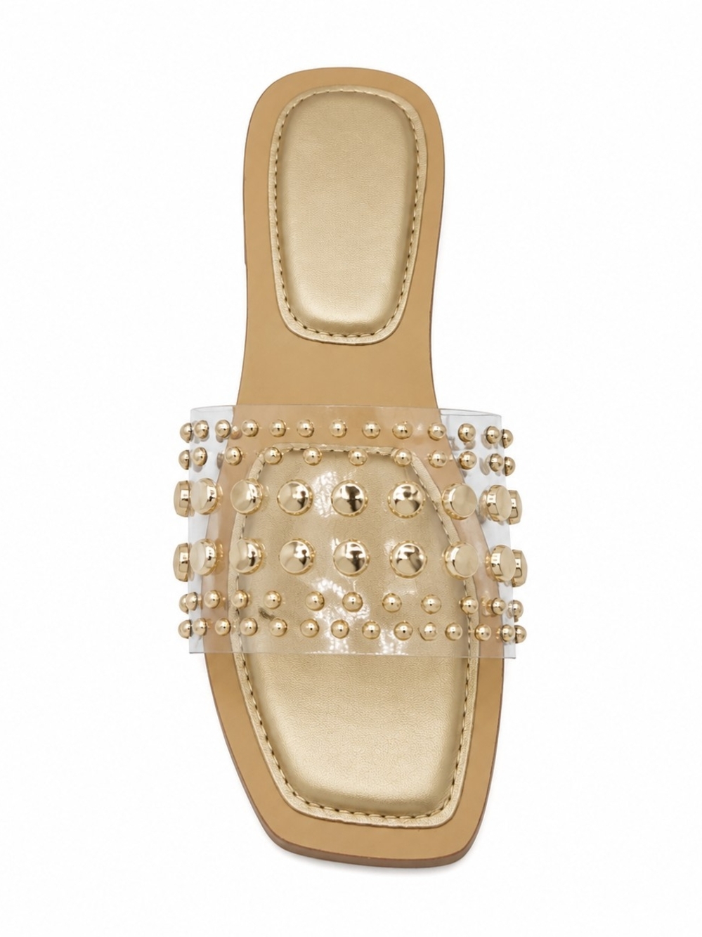 Clear Band Slide Sandal with Gold Studs - Women